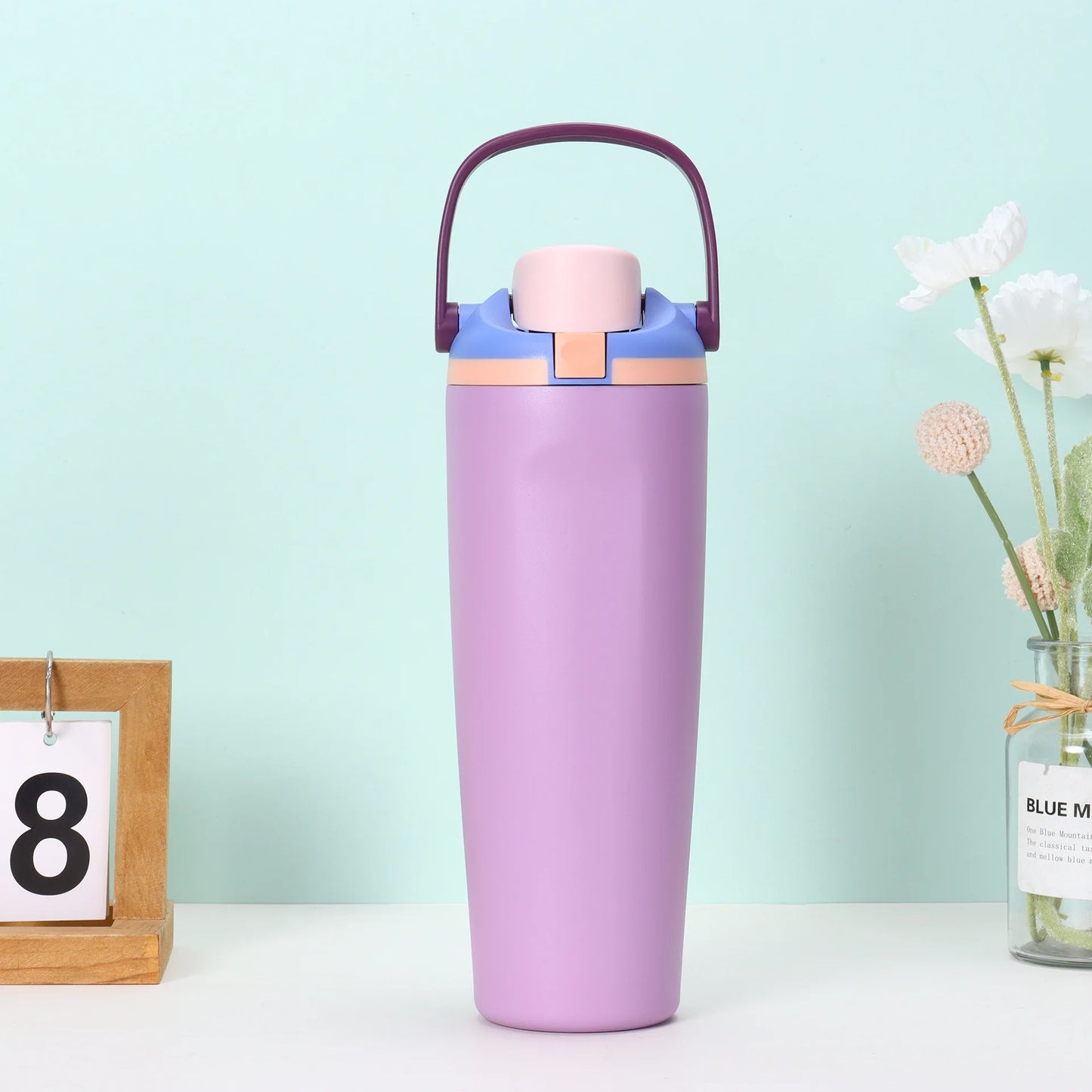 30oz Insulated Bottle Straw Double Wall Vacuum Thermos Cup Leakproof Hot/Cold Drink