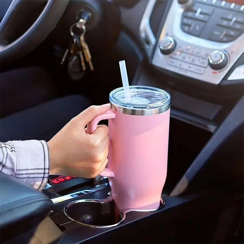 40oz Portable BPA Free Straw Stainless Steel Cup With Handle Large Capacity Bottle