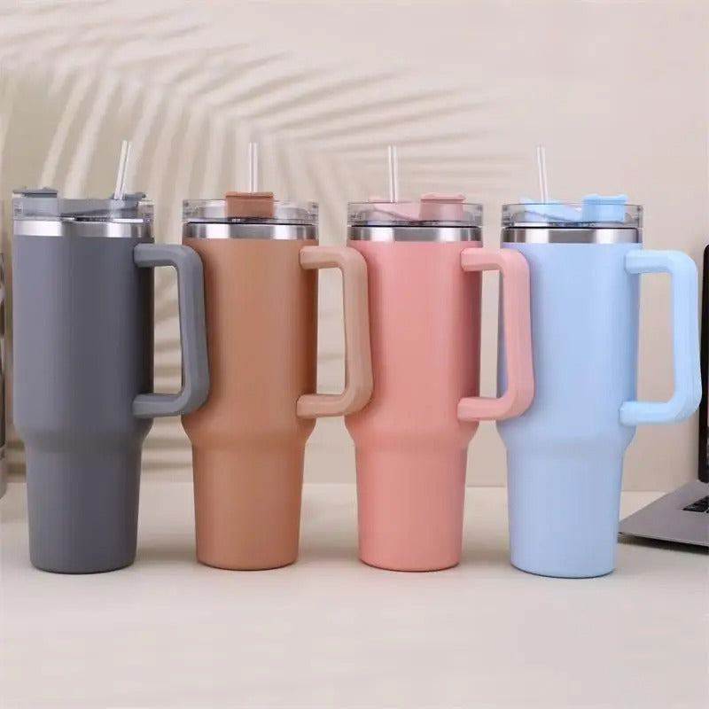 40oz Portable BPA Free Straw Stainless Steel Cup With Handle Large Capacity Bottle