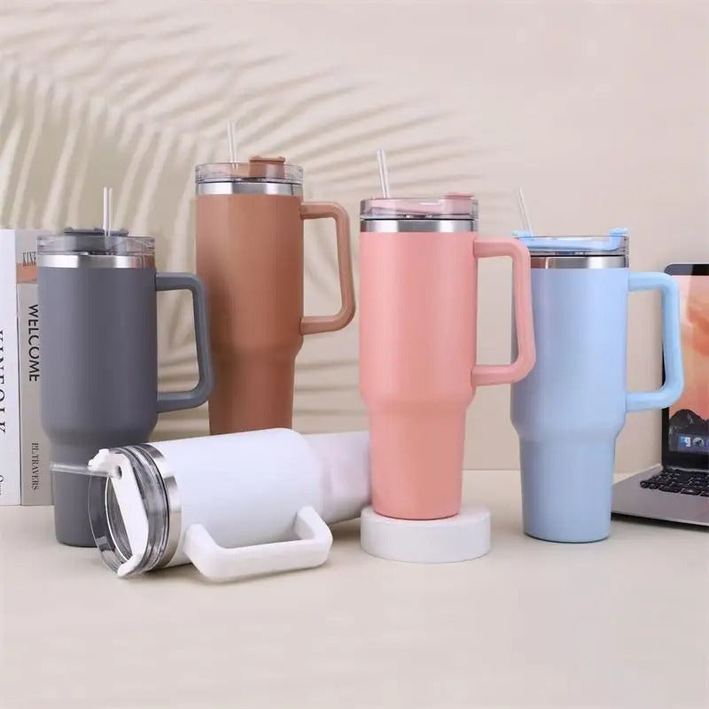 40oz Portable BPA Free Straw Stainless Steel Cup With Handle Large Capacity Bottle