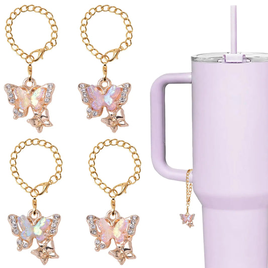 kapitomanio 4Pcs Butterfly Cup Accessories Cute Cup Charms Butterfly Water Bottle Charms Accessories Glitter Handle Charms for Tumblers
