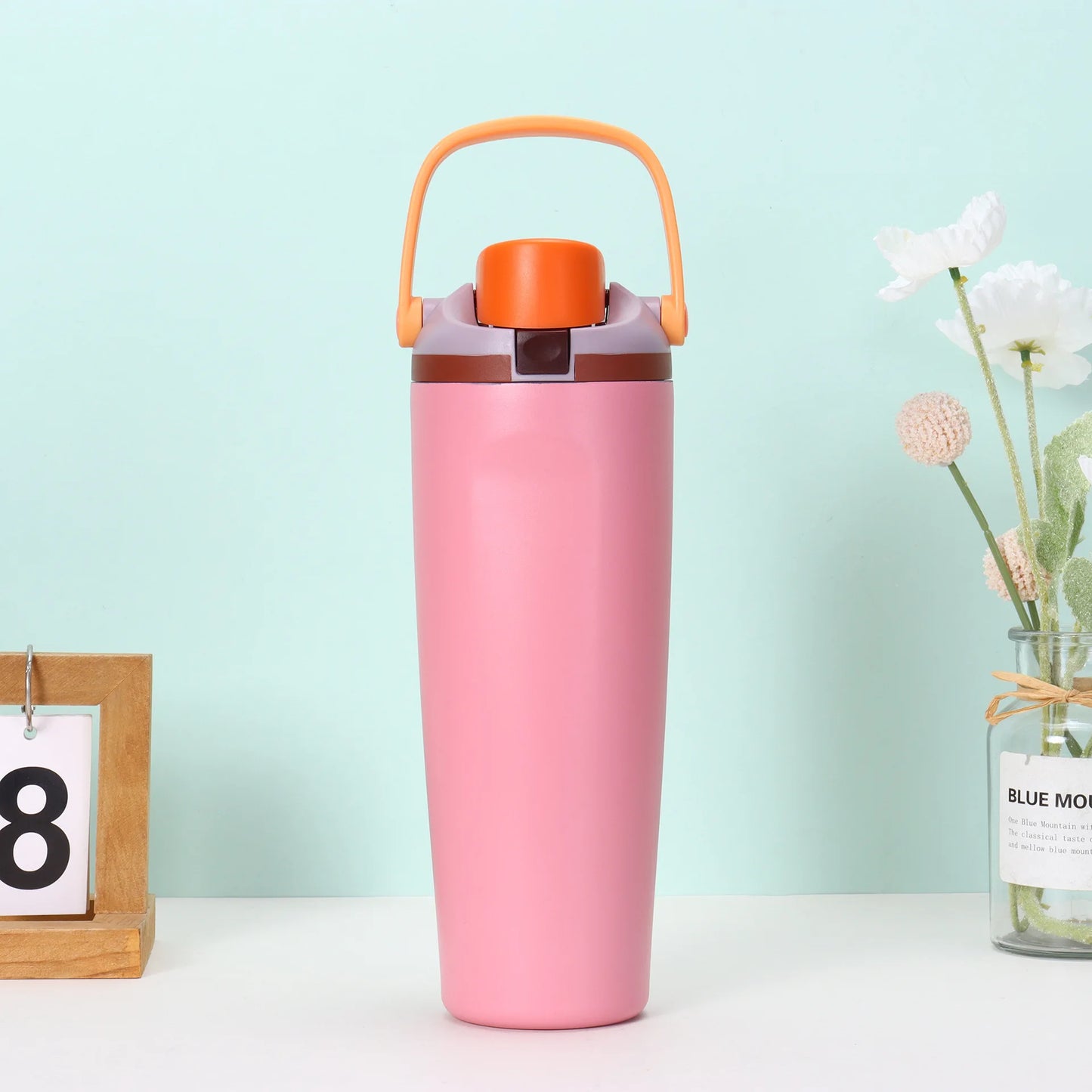 30oz Insulated Bottle Straw Double Wall Vacuum Thermos Cup Leakproof Hot/Cold Drink