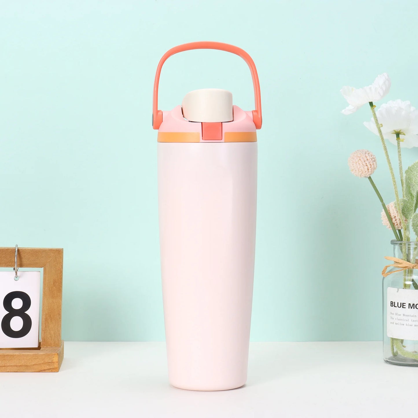 30oz Insulated Bottle Straw Double Wall Vacuum Thermos Cup Leakproof Hot/Cold Drink