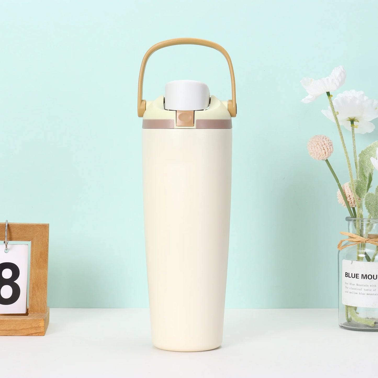 30oz Insulated Bottle Straw Double Wall Vacuum Thermos Cup Leakproof Hot/Cold Drink