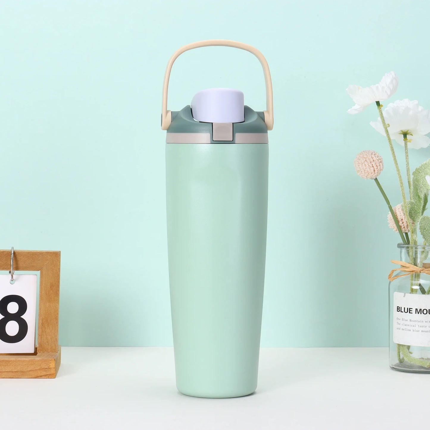 30oz Insulated Bottle Straw Double Wall Vacuum Thermos Cup Leakproof Hot/Cold Drink