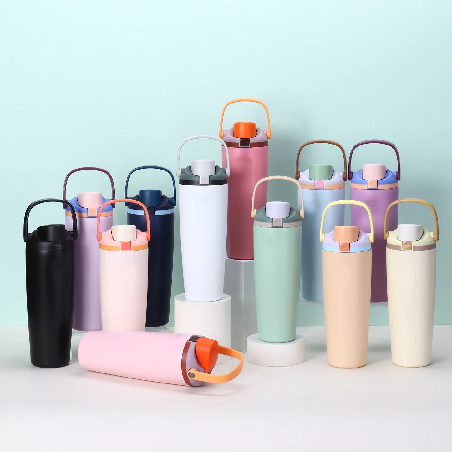 30oz Insulated Bottle Straw Double Wall Vacuum Thermos Cup Leakproof Hot/Cold Drink