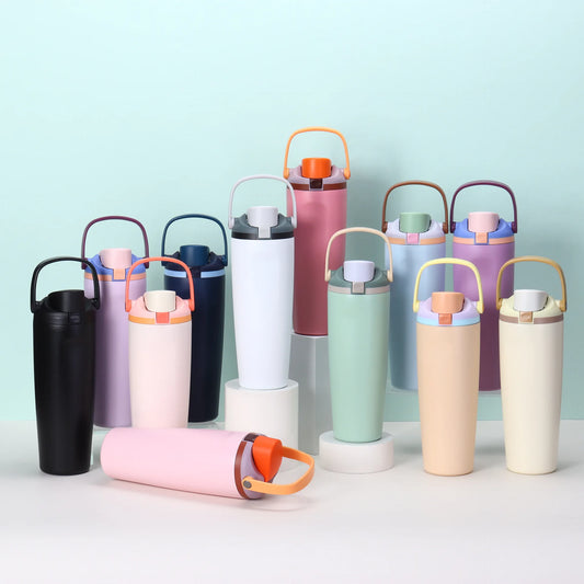 30oz Insulated Bottle Straw Double Wall Vacuum Thermos Cup Leakproof Hot/Cold Drink