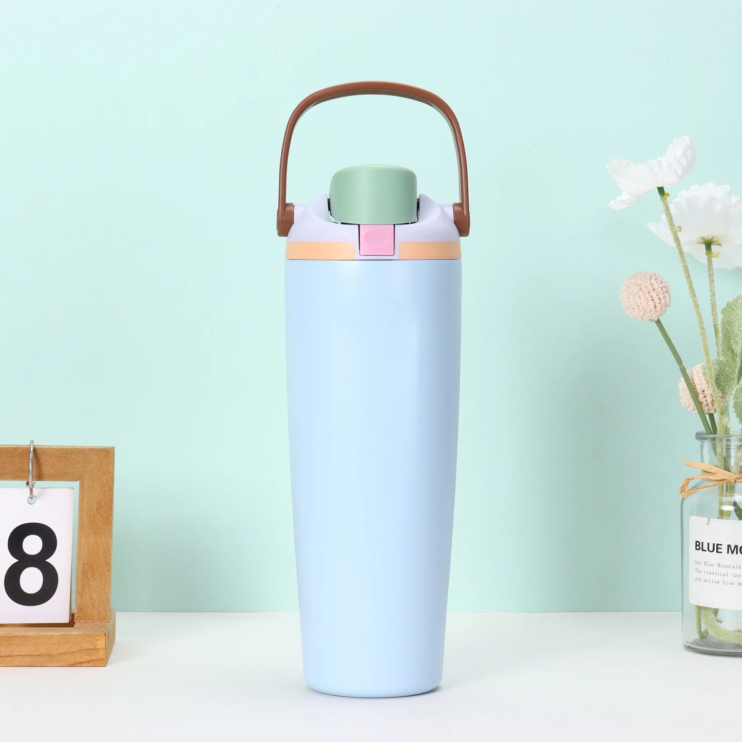 30oz Insulated Bottle Straw Double Wall Vacuum Thermos Cup Leakproof Hot/Cold Drink