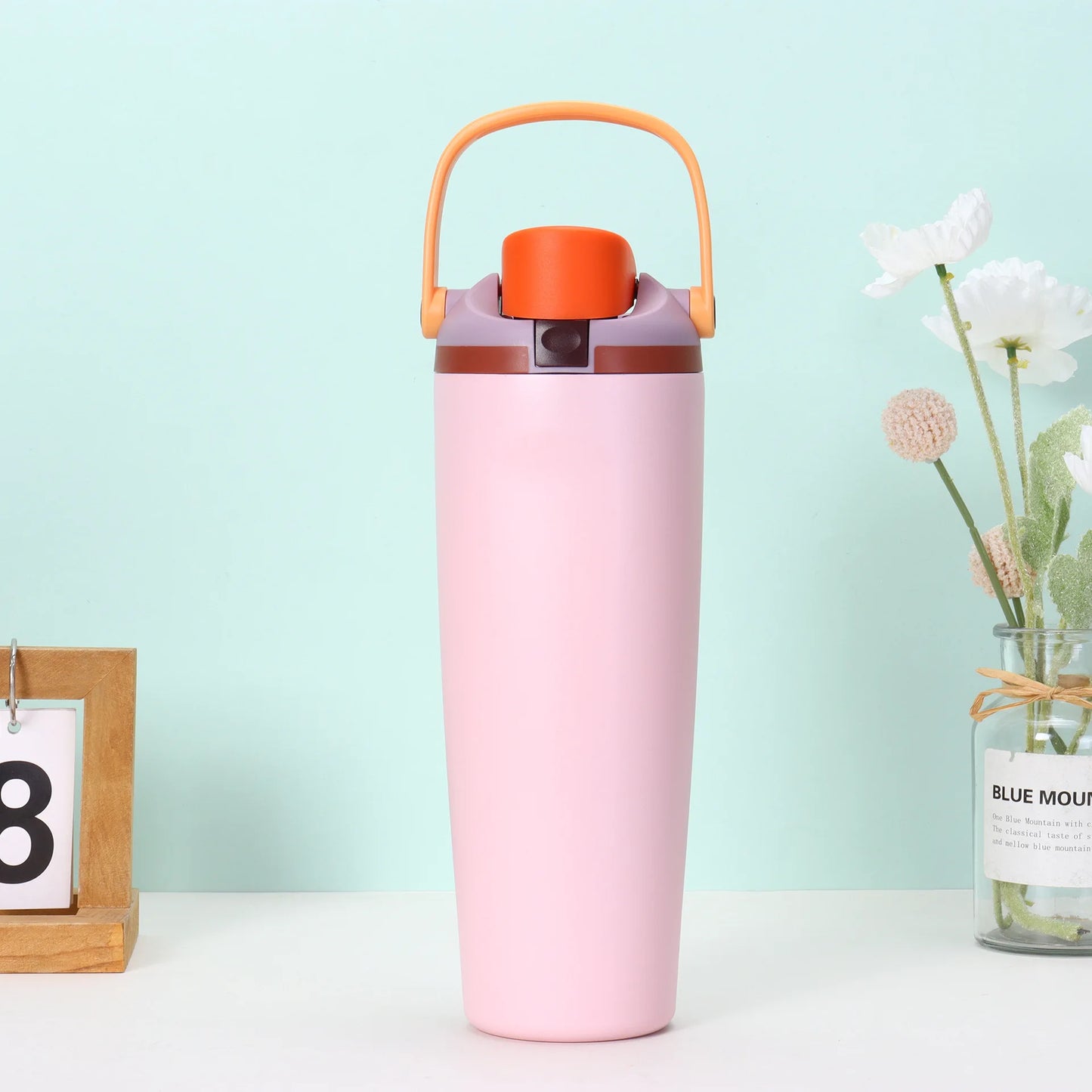 30oz Insulated Bottle Straw Double Wall Vacuum Thermos Cup Leakproof Hot/Cold Drink