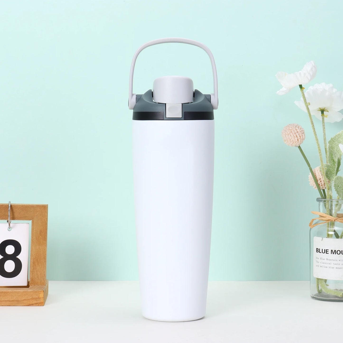 30oz Insulated Bottle Straw Double Wall Vacuum Thermos Cup Leakproof Hot/Cold Drink