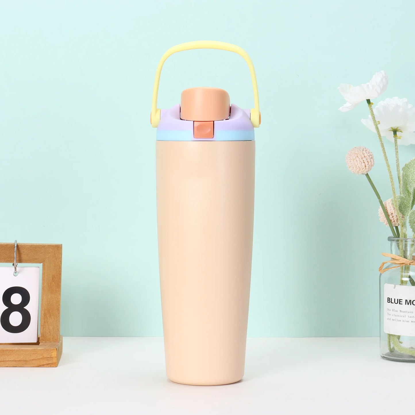 30oz Insulated Bottle Straw Double Wall Vacuum Thermos Cup Leakproof Hot/Cold Drink