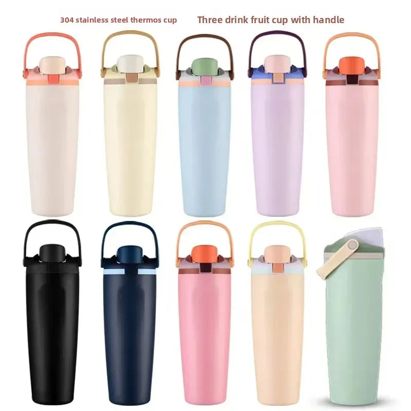 30oz Insulated Bottle Straw Double Wall Vacuum Thermos Cup Leakproof Hot/Cold Drink