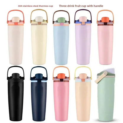 30oz Insulated Bottle Straw Double Wall Vacuum Thermos Cup Leakproof Hot/Cold Drink