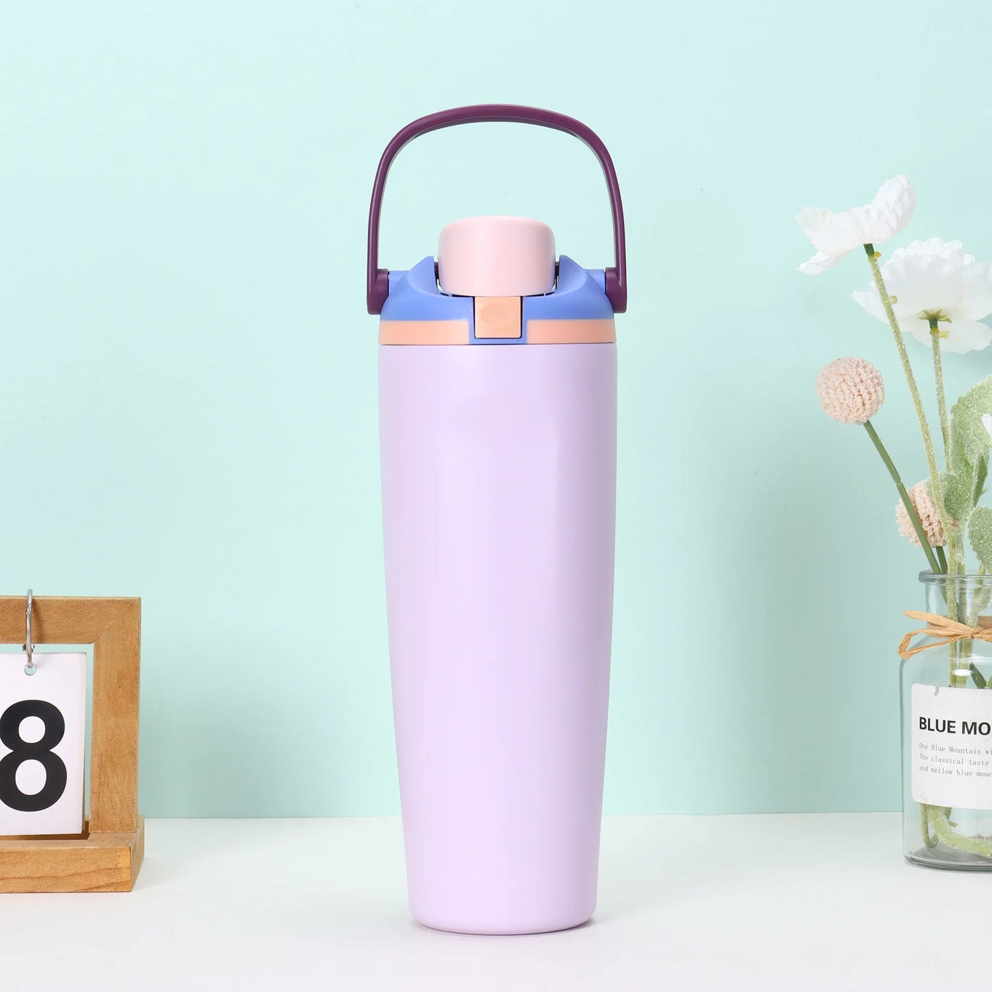 30oz Insulated Bottle Straw Double Wall Vacuum Thermos Cup Leakproof Hot/Cold Drink